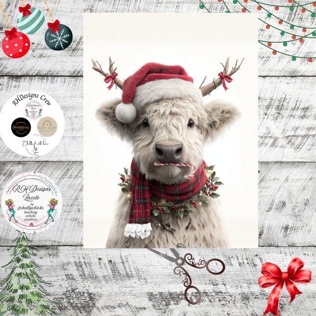 Decoupage White Highland Calf Antlers Candy Cane  Seidenpapier (Von Creator hochgeladen)