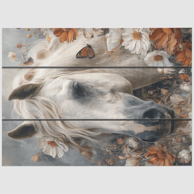 Decoupage White Horse Plank Wall Whispers Meadow Seidenpapier (Vorderseite)