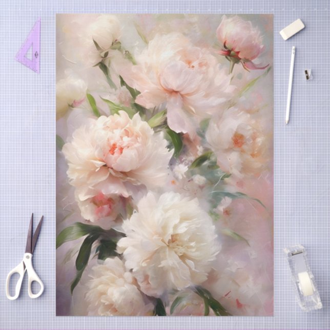 Decoupage White & Pink Peongs Wasserfarben Kunst Seidenpapier (Basteln)