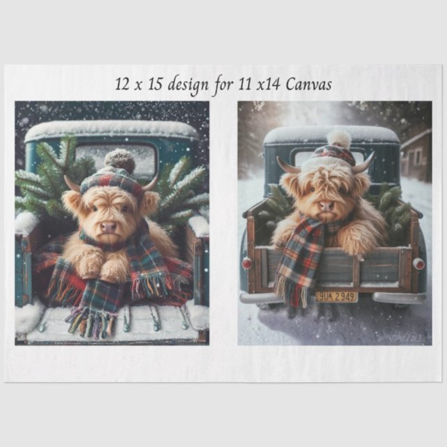Decoupage Winter Highland Cow 11x14 Canvas Seidenpapier (Vorderseite)