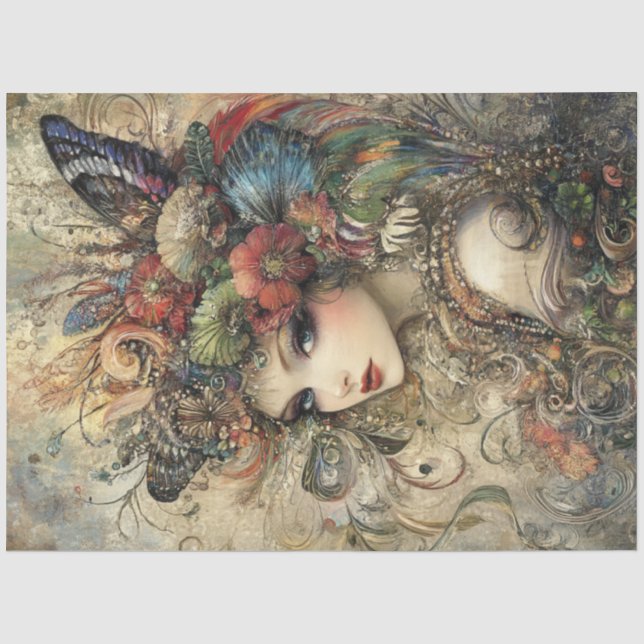 Decoupage Woman Adorned Headdress Seidenpapier (Vorderseite)