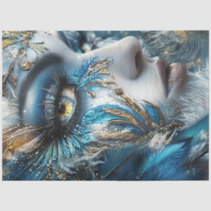 Decoupage Woman Intricate Headpiece Tees Gold Seidenpapier