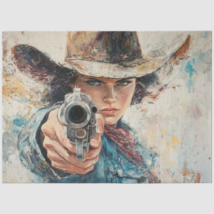 Decoupage Woman Sherriff Pistol zeigte einen Robbe Seidenpapier