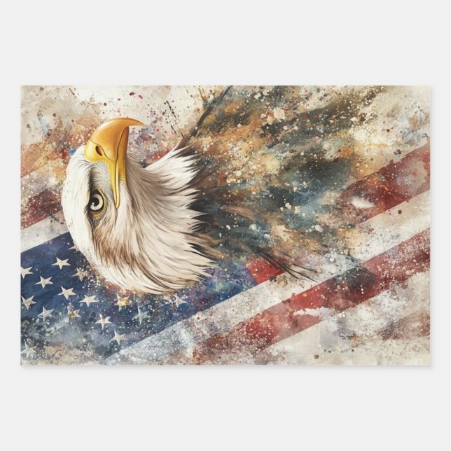 Decoupage Wrapping Paper USA Flag Eagle Geschenkpapier Set (Vorderseite 3)