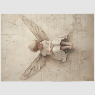 Decoupage Young Child Angel Wings Sepia Tone Seidenpapier