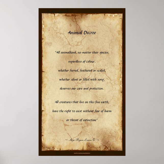 "Décret animal" Poster de poésie de style parchemi (Devant)