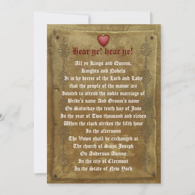 Décret faire-part de mariage médiéval modèle (Devant)