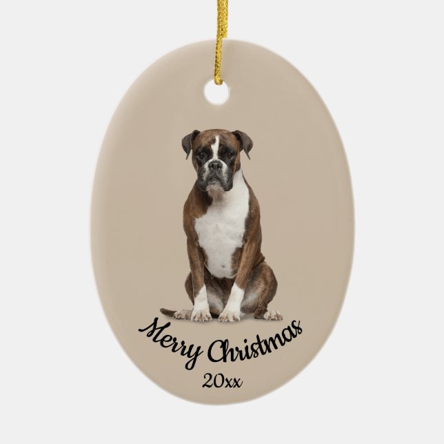 Ded Custom Foto Christmas Boxer Dog Keramik Ornament (Vorne)