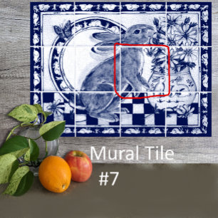 Dedham Blau Weiß Kaninchen Hase Wandbild Fliese #
