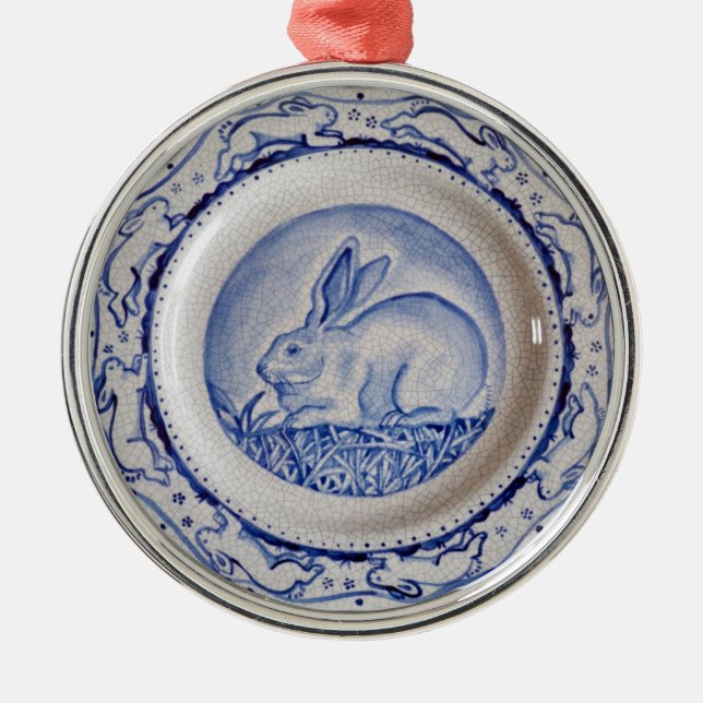 "Dedham Blue" Rabbit Blue & White Plate Ornament (Vorne)