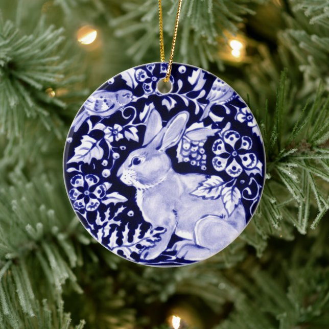 Dedham Blue Rabbit, Classic Blue & White Custom Keramik Ornament (Baum)