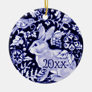 Dedham Blue Rabbit, Classic Blue & White Dated Keramik Ornament