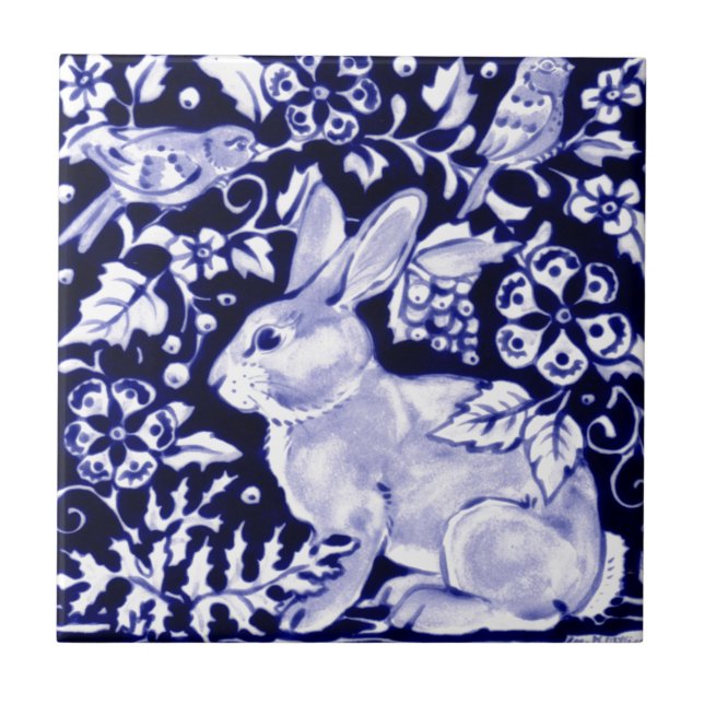 Dedham Blue Rabbit, Classic Blue & White Design Fliese (Vorderseite)
