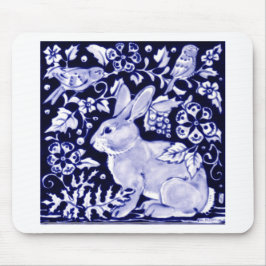 Dedham Blue Rabbit, Classic Blue & White Design Mousepad