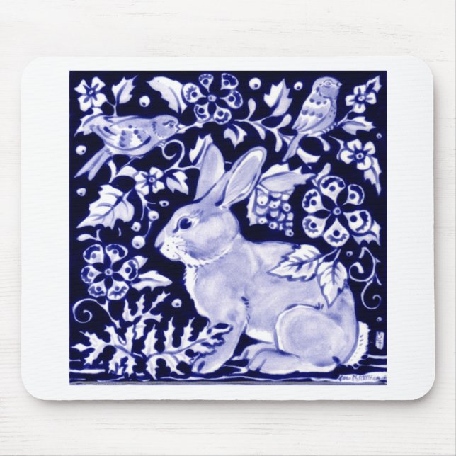Dedham Blue Rabbit, Classic Blue & White Design Mousepad (Vorne)