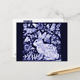 Dedham Blue Rabbit, Classic Blue & White Design Postkarte