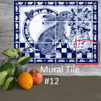 Dedham Blue White Rabbit Bunny Mural Tile # 12 Fliese