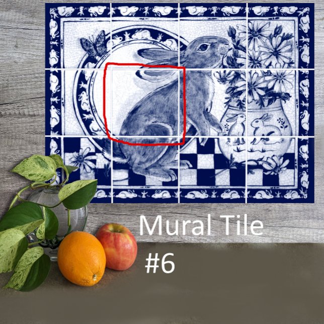 Dedham Blue White Rabbit Bunny Mural Tile # 6 Fliese (Von Creator hochgeladen)