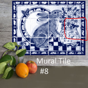 Dedham Blue White Rabbit Bunny Mural Tile # 8 Fliese