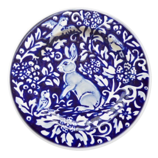 Dedham Blue White Rabbit Keramik Drawer Pull Knob Keramikknauf (Vorderseite)