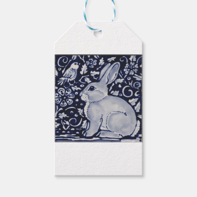 Dedham Blue & White Rabbit Keramik Tile Gift Wrap Geschenkanhänger (Vorderseite)