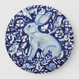 Dedham Cobalt Blue & White Rabbit Plakat Clock Bir Große Wanduhr