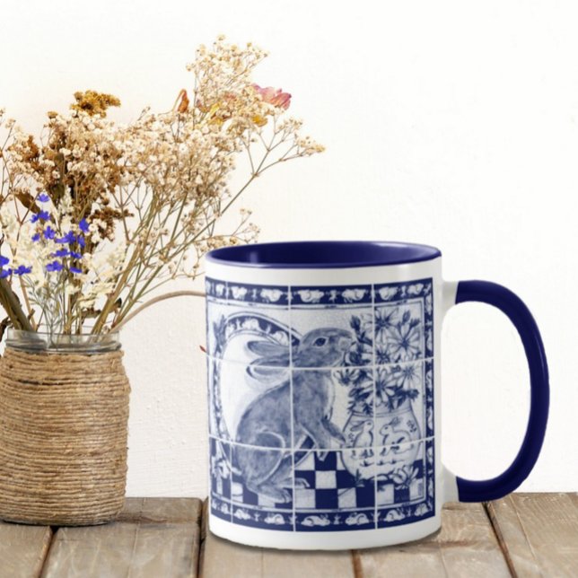 Dedham Rabbit Bunny Dunkelblau Weiß Süße Fliesen K Tasse (Von Creator hochgeladen)