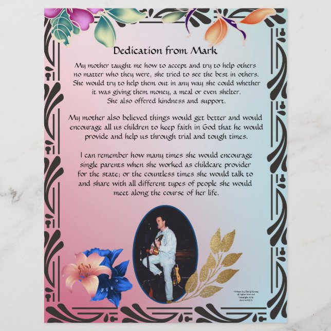 Dedication von Mark Personalisiert Stationary (Vorderseite)