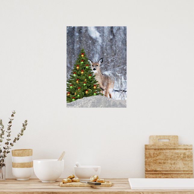 Dee en forêt avec sapin de Noël Poster des Fêtes (Cuisine)