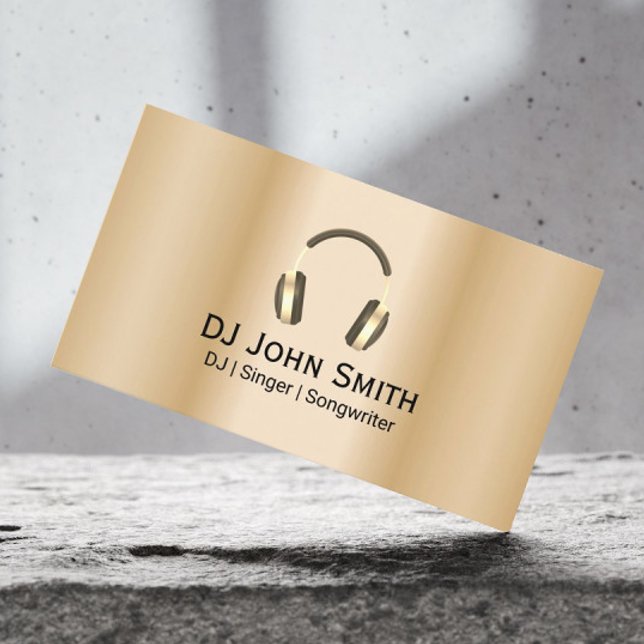 Deejay DJ Headphones Logo Modern Gold Visitenkarte (Von Creator hochgeladen)