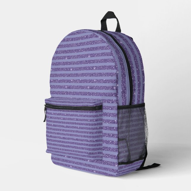 Deep Amethyst Glitter Style Horizontal Stripes Bedruckter Rucksack (Rückseitige Ecke Rechts)