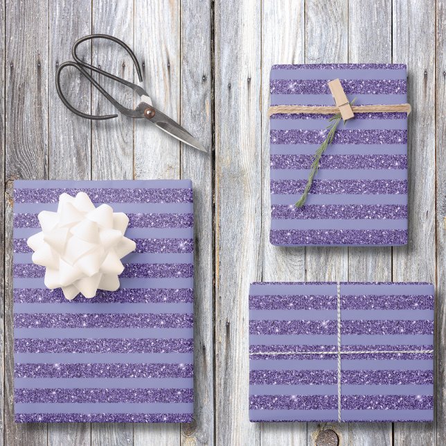Deep Amethyst Glitter Style Horizontal Stripes  Geschenkpapier Set (Von Creator hochgeladen)