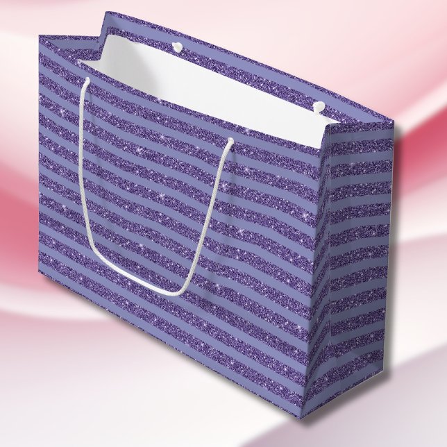Deep Amethyst Glitter Style Horizontal Stripes  Große Geschenktüte (Von Creator hochgeladen)