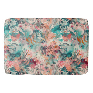 Deep Aqua, Peach, Mauve Floral Abstrakt Badematte