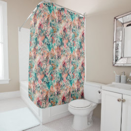 Deep Aqua, Peach, Mauve Floral Abstrakt Duschvorhang