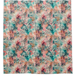 Deep Aqua, Peach, Mauve Floral Abstrakt Duschvorhang