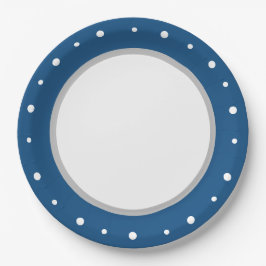 Deep Azure Blue Geometric White Polka Dots Pappteller