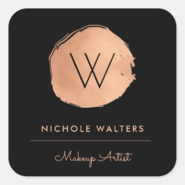 Deep Black Imitats Foil Rose Gold Monogram Busines Quadratischer Aufkleber