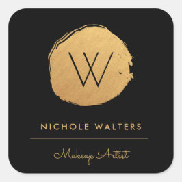 Deep Black Imitats Fox Gold Monogram Business Quadratischer Aufkleber