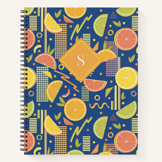 Deep Blue 80's Citrus Fruit Slices Notizbuch (Vorderseite)