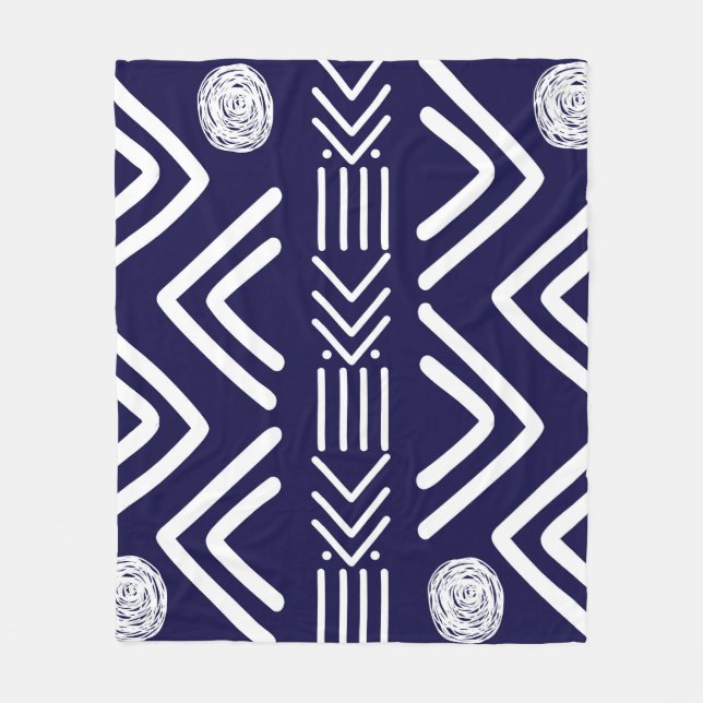 Deep Blue African Bogolan Fleece Blanket (Vorderseite)
