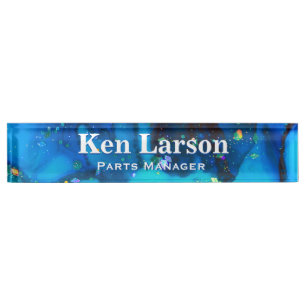 Deep Blue Alcohol Ink Desk Namplate Namensplakette