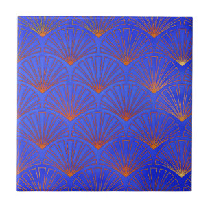 Deep blue, Asian Fan Pattern, art Deko, pattern, v Fliese