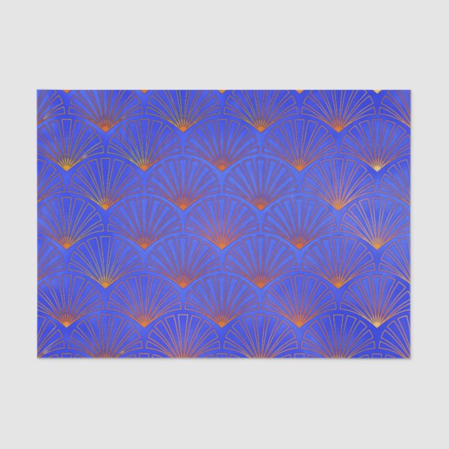 Deep blue, Asian Fan Pattern, art Deko, pattern, v Seidenpapier (Vorderseite)