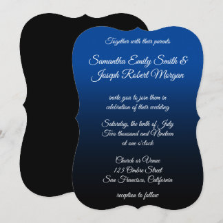Deep Blue Black Ombre Elegante Calligraphy Wedding Einladung