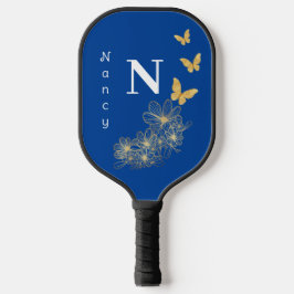 Deep Blue Blume Schmetterling minimalistisch Pickleball Schläger