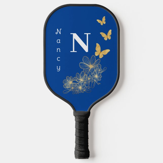 Deep Blue Blume Schmetterling minimalistisch Pickleball Schläger (Vorderseite)
