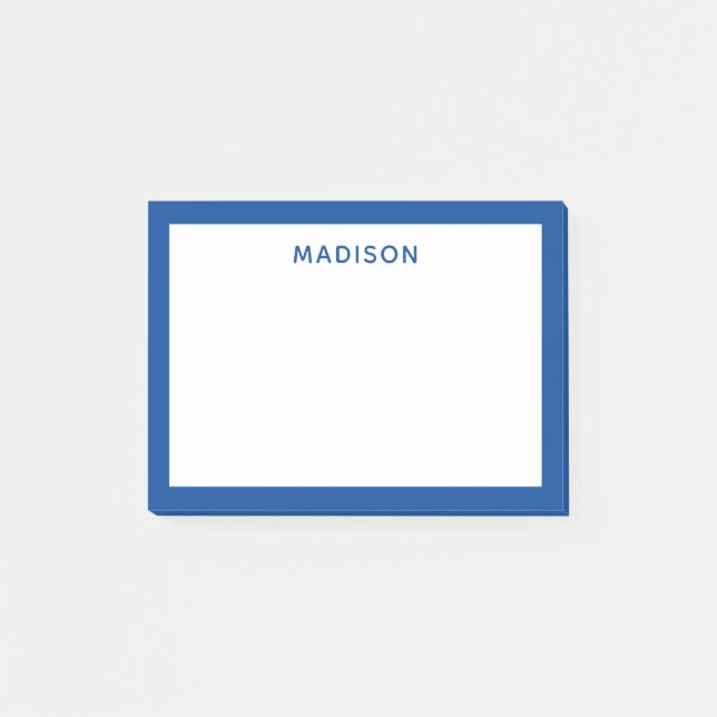 Deep Blue Border Modern Monogram Name Post-it Klebezettel (Vorderseite)