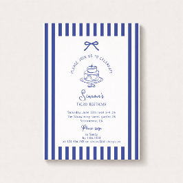 Deep Blue Bow, Striping Blue Geburtstag Einladung