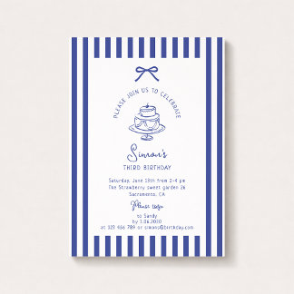 Deep Blue Bow, Striping Blue Geburtstag Einladung